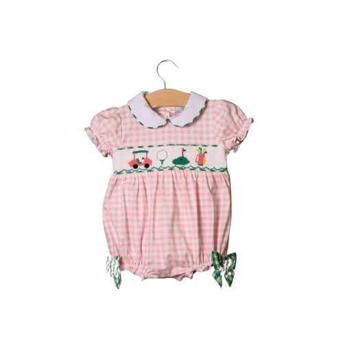 Smocked Hole in One Pink/Green Gingham Bubble