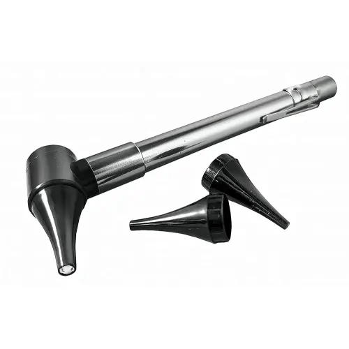 Third Generation Dr Mom Slimline Stainless LED Pocket Otoscope with Soft White Natural Hue Light Spectrum in Clamshell Packaging