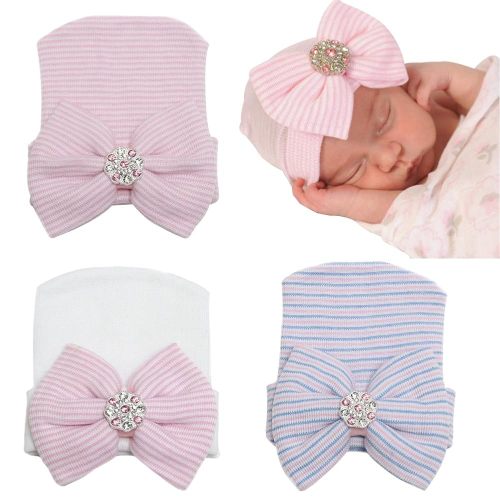 DRESHOW BQUBO Newborn Hospital Hat Infant Baby Hat Cap with Big Bow Soft Cute Knot Nursery Beanie