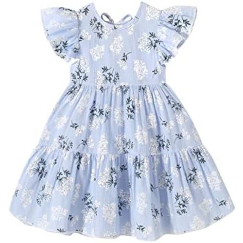 YOUNGER TREE Toddler Baby Girl Boho Dress Linen Ruffle Sleeveless Casual Dress Kids Solid Floral Summer Beach Sundress