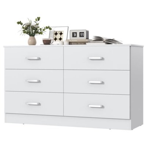 Frmobepts Wood Dresser for Bedroom, 6 Drawer Dresser, 15.8" D x 47.2" W x 27.7" H, White