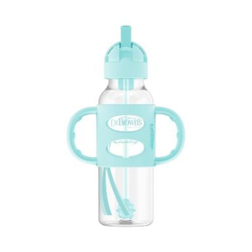 Dr. Brown's 8oz Milestones Narrow Sippy Straw Bottle with Silicone Handles - 6m+ - Green: BPA-Free, Level 3 Nipple, 0.32lb