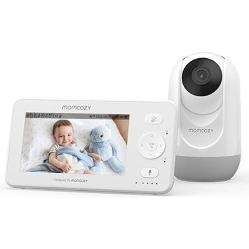 Momcozy Video Baby Monitor, 4.3" HD Baby Monitor with Camera and Audio No Wifi , Split-Screen, Infrared Night Vision Long Battery Life 2-Way Audio Pan-Tilt-Zoom Temperature Sensor Lullabies Ideal Gift