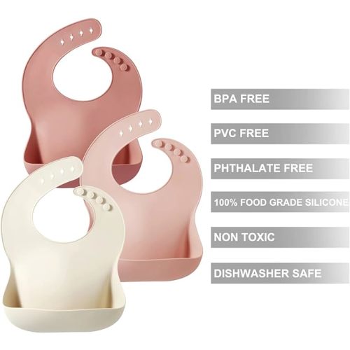 PandaEar Silicone Bibs for Babies Toddlers Girls| Adjustable Waterproof BPA Free Soft Durable Bibs for eating with Large Pocket Food Catcher