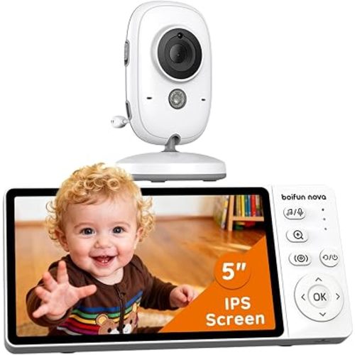 5" Baby Monitor No Wi-Fi,No-Glow Night Vision, Baby Camera with 1080P IPS Screen, Two-Way Audio,Temperature Monitoring, 3X Zoom, Lullabies,Sound Detection,Safe Encrypted, 2026