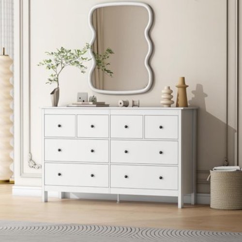 ICEELF 8 Drawer Dresser, 50" Modern White Dressers & Chests of Drawers, Adult 8 Drawers Wide Wood Dresser for Bedroom, Living Room