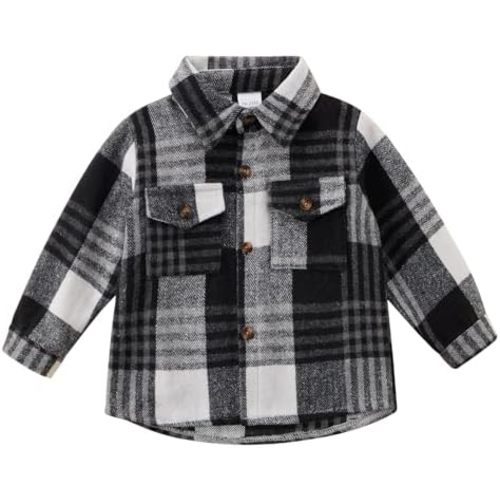 Toddler Baby Boy Girl Shirt Flanne Jacket Plaid Long Sleeve Button Down Shirt Kids Fall Winter Shacket Kids Coat