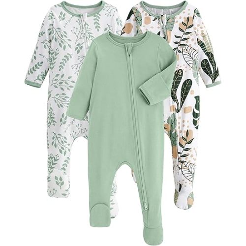Yoofoss Baby Pajamas 100% Organic Cotton Baby Sleepers for 0-3 Months-- 3pcs Footed PJs