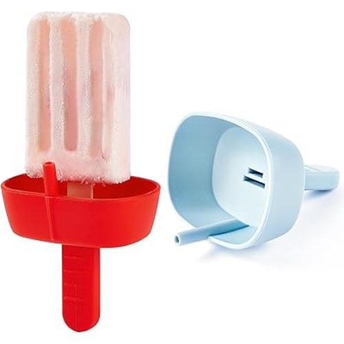 2 Pack Drip-Free Silicone Popsicle Holder with Straw, MEETRUE No-Drip Popsicle Holders for Kids Toddlers Baby Silicone Popsicle Stick Holder Mess Free Frozen Treats Holder Popsicle Drip Catcher