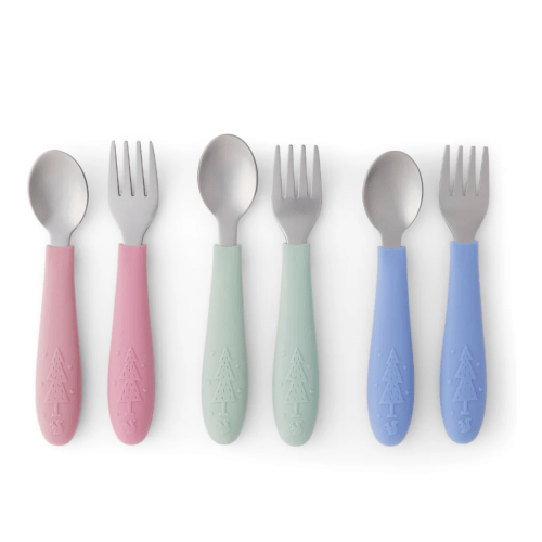 Babies/Toddler Stainless Steel Spoons + Forks with Silicone Handle
