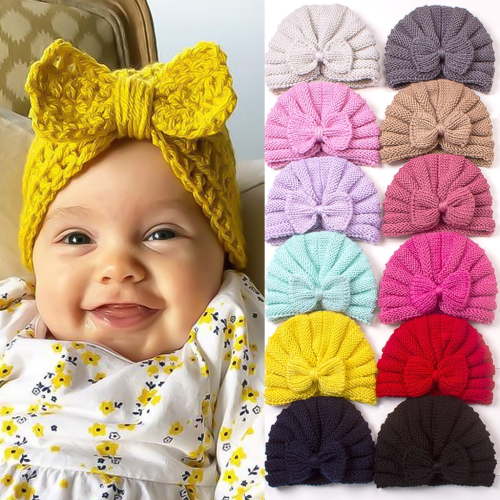 Winter Warm Knitted Baby Hat for Girls Cotton Lined Infant Toddler Girls Hat Autumn Cute Bow Classic Girls Beanie 0-6Month