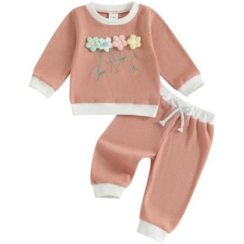 Toddler Clothes For Girls Baby 3D Flower Fall Winter Outfits Stripes Waffle Sweatshirt Pullover Cute Pants Set