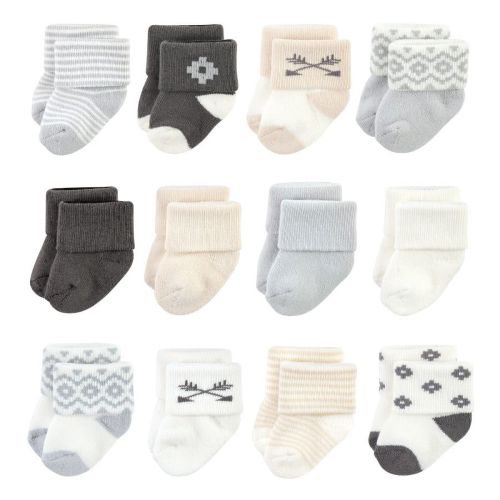 Hudson Baby Cotton Rich Newborn and Terry Socks, Gray Arrows 12-Pack, 0-6 Months