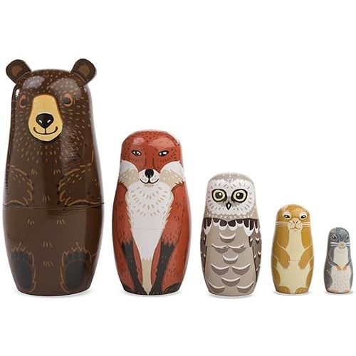 5-Piece Classic Woodland Nesting and Stacking Set, Includes Bear, Fox, Owl, Rabbit and Mouse