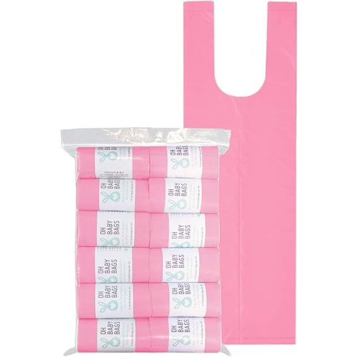 Disposable Dirty Diaper Bags, 144 Count, 12 Rolls of Large Tie Handle Bags, Scented (Pink)