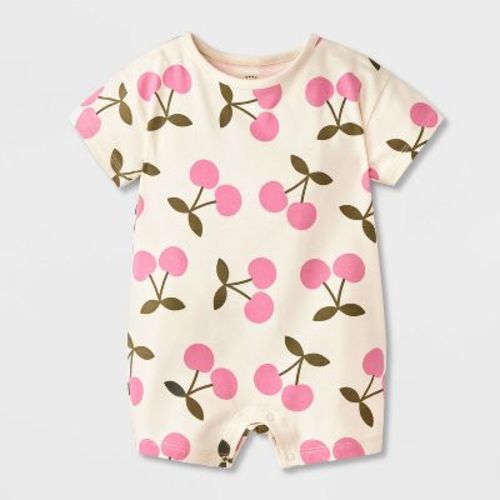 Baby Girls' Short Sleeve Cherries Romper - Cat & Jack™ Cream 12M