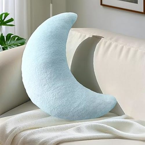 Light Blue Moon Pillow Decorative Throw Pillows for Bed Couch Moon Shaped Pillow Plush Floor Cushions Room Decor Pillow for Sofa Bedroom Living Room
