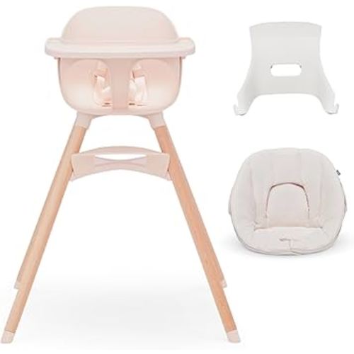 Lalo The High Chair Infant Kit - Convertible Wooden High Chair for Babies & Toddlers with Infant Support & Cushion, Grows with Your Child, Dishwasher Safe Tray, Adjustable Footrest Grapefruit
