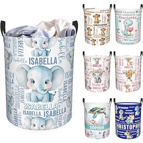 Custom Name Laundry Hamper, Personalized Laundry Basket with Name for Baby Boys Girls, Customized Collapsible Dirty Clothes Hamper Storage with Handles for Bedroom Bathroom Dorm Room Decor