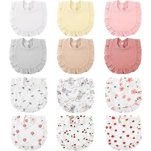 Geyoga 12 Pcs Baby Muslin Bibs Unisex Drool Teething Bibs, Adjustable Drool Bibs Feeding Cloth Baby Bibs for Baby Infants