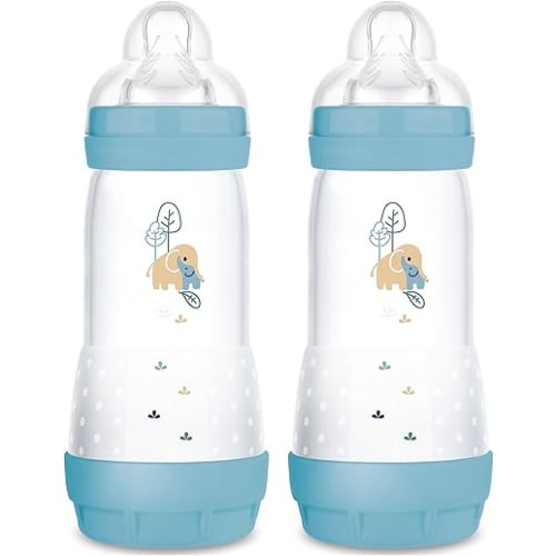 MAM 11oz Easy Start Anti-Colic Baby Bottles, Fast Flow, Breastfeeding-Like Silicone Nipple, Reduces Colic, Gas, & Reflux, Easy-to-Clean, BPA-Free, 4 Plus Months