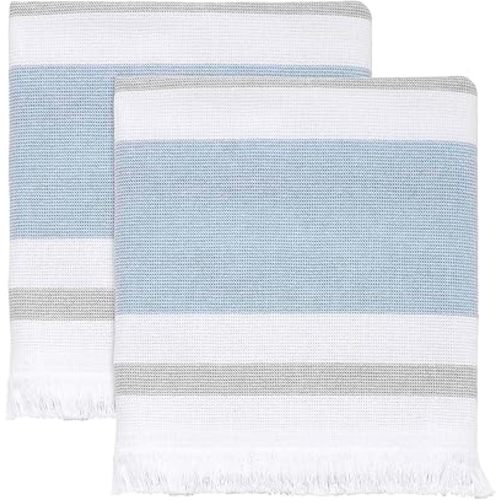 IZOD - Hand Towels, Soft & Absorbent Cotton, Striped Bathroom Decor, Set of 2 (Clubhouse Collection, Blue)