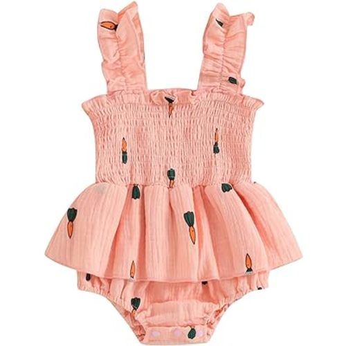 Infant Baby Girl Summer Outfit Clothes Sleeveless Smocked Cotton Linen Romper with Headband