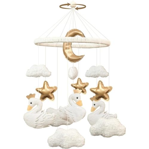 Swan Baby Crib Mobile Boho Nursery Decor for Boys and Girls Handmade Cloud Baby Mobile for Crib Felt Princess Swan Nursery Room Decor for Infant Bassinet Boho Bedroom Hanging Newborn Gifts