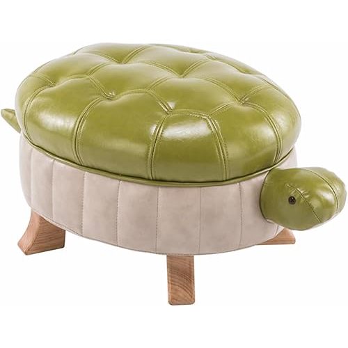 Animal Ottoman Footstool, Turtle Sofa Stool, PU Leather Upholstered Wood Ottoman Foot Stool (Color : Green-L)
