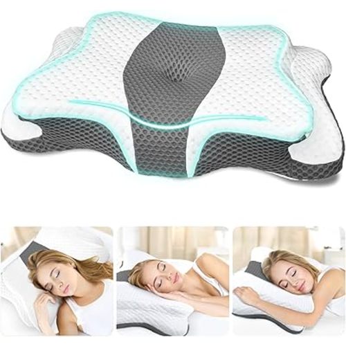 Cervical Neck Pillow for Pain Relief Sleeping, Contour Memory Foam Pillows, Ergonomic Side Sleeper Pillows for Adults, Orthopedic Neck Support Pillow for Back Stomach Sleepers-King Size