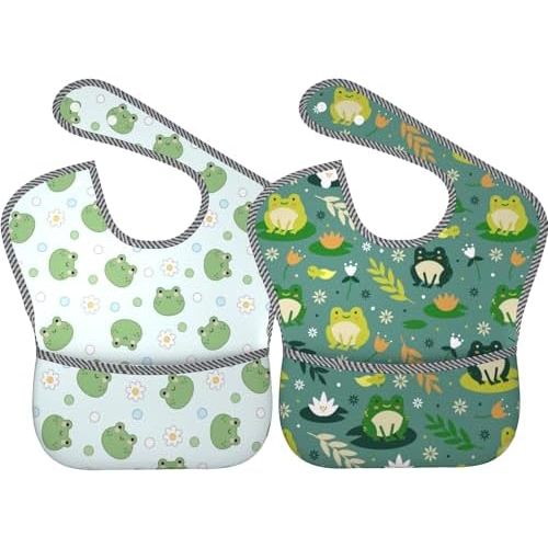 Cute Bibs 2Packs for 6-24 Months Washable Fabric Waterproof