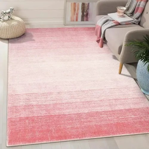 Wonnitar Washable 3x5 Area Rug,Pink Rugs for Girls Bedroom,Contemporary Ombre Nursery Soft Mat for Baby Girl,Modern Non-Skid Faux Wool Indoor Carpet for Bathroom Dorm Bedside