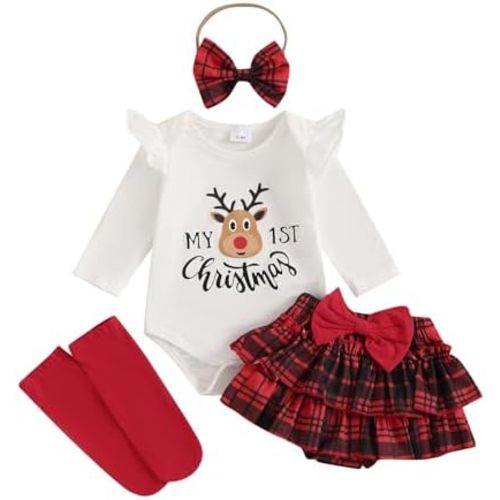 BeQeuewll Baby Girl 1st Birthday Outfit Short Sleeve One Romper+Bloomers Tutu Skirt+ Headband+Socks 4Pcs Baby Birthday Dress