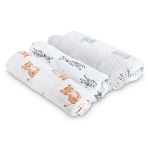 Aden + Anais™ Essentials, Cotton Muslin Swaddle Blanket, Safari Babes, Unisex, Infants, 4-Pack
