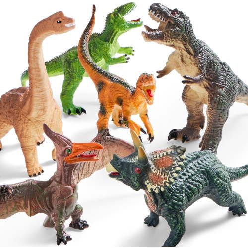 Joyfy Jumbo Dinosaur Toys, 6 Large Figures for Kids Ages 1-5, Realistic Jurassic Set with Guidebook