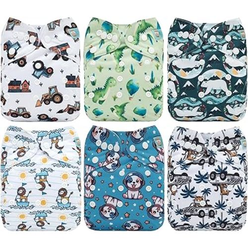 ALVABABY Baby Cloth Diaper 6 Pack with 12 Inserts One Size Cloth Diaper Covers Adjustable Washable Reusable for Baby Girls and Boys