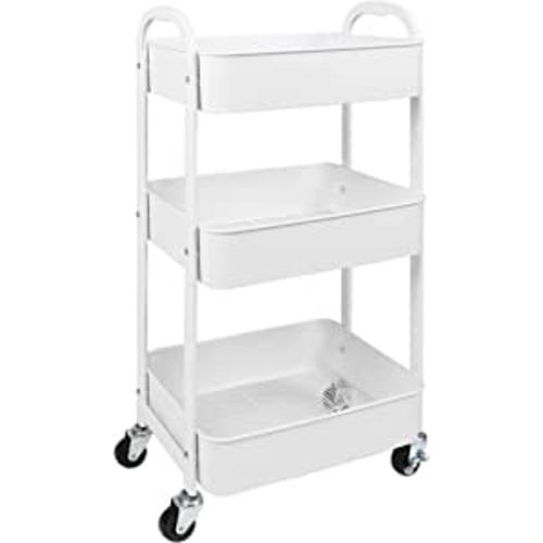 MAX Houser 3-Tier Rolling Utility Cart with Caster Wheels,Easy Assembly, for Kitchen, Bathroom (White)