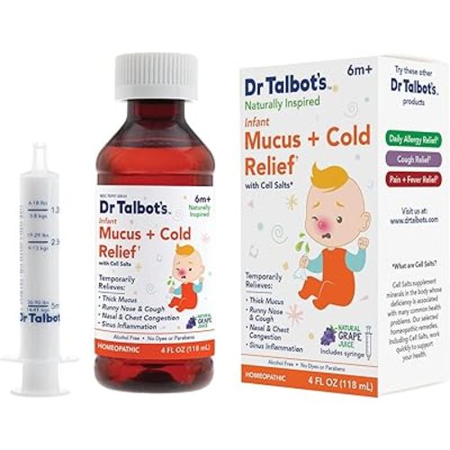 Dr. Talbot's Infant Mucus and Cold Relief with Cell Salts - 4 fl oz - Naturally Inspired Kids Cold Medicine - Grape Juice Flavor - Includes Syringe