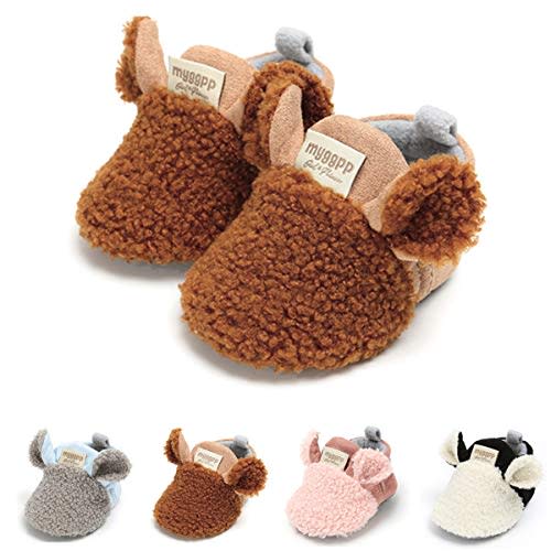 Ohwawadi Infant Baby Boys Girls Slippers Cozy Fleece Booties Soft Bottom Warm Cartoon Socks Newborn Crib Shoes