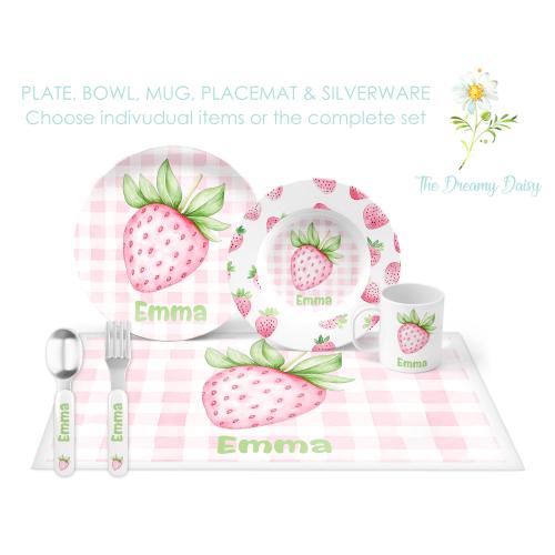 Personalized Strawberry Dinnerware Set for Kids - Strawberry Plate Set - Berry Sweet Custom Kids' Tableware for Girls