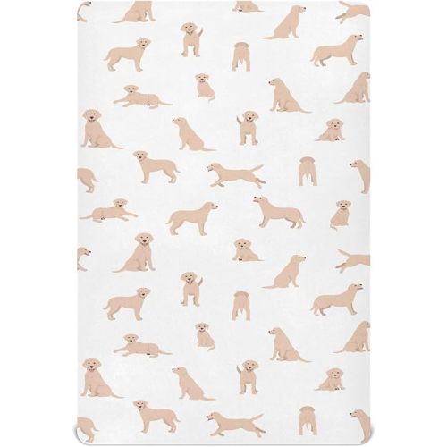 Crib Sheets for Boys Girls Labrador Retriever Dogs, Different Poses Fitted Crib Sheet Fit Playard Mattress Cover Ultra Soft and Breathable, 52x28inch