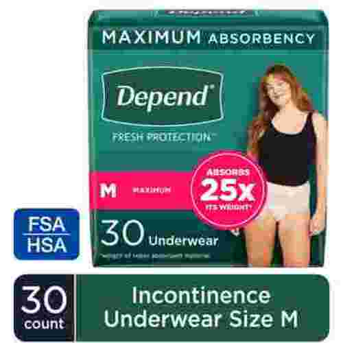 Depend Fresh Protection Incontinence Underwear for Women, Adult Diapers, M, 30 Count