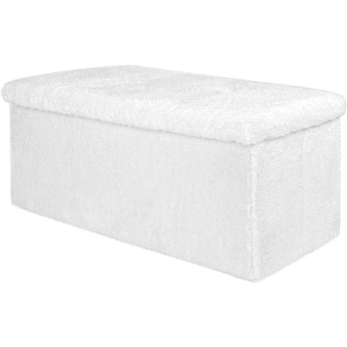 STORAGEPLUS Faux Fur Ottoman Bench with Storage, Large Ottoman Imitation Lamb Wool Foot Rest for Living Room Ottoman Stool with Premium Soft Sponge Padded (Lamb Wool White, 30"L x 14.96"W x 14.96"H)