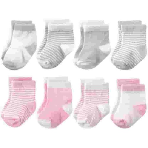 Hudson Baby Infant Girl Cotton Rich Newborn and Terry Socks, Light Pink Gray, 6-12 Months