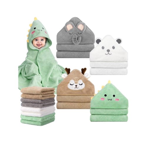 CandyHome 12 PCS Baby Bath Towels Set for Infants Toddlers, 4 PCS Animal Hooded Baby Towels & 8 PCS Washcloths Set, Ultra Absorbent Cute Soft Newborn Essentials Gift for Boys & Girls