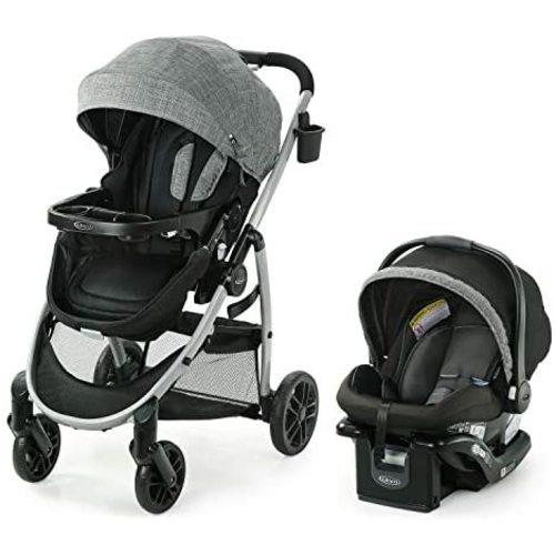 Graco Modes Pramette Travel System | Includes Baby Stroller with True Bassinet Mode, Reversible Seat, One Hand Fold, Extra Storage, Child Tray and SnugRide 35 Infant Car Seat, Ellington