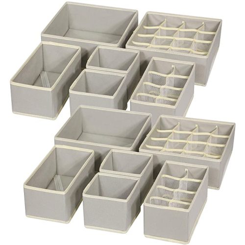 TENABORT 12 Pack Foldable Drawer Organizer Dividers Cloth Storage Box Closet Dresser Organizer Cube Fabric Containers Basket Bins for Underwear Bras Socks Panties Lingeries Nursery Baby Clothes Gray