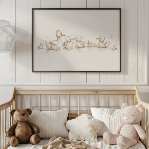 Vintage Nursery Wall Art, Cute Duck Family, Printable Artwork, Minimalist Design, Gender Neutral, Children's Room Decor, Digital Download