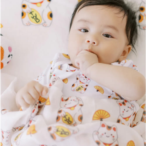Organic Bamboo Swaddle - Fortune Cat | The Wee Bean