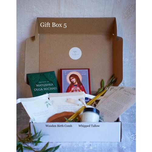 Orthodox Christian Pregnancy Gift Box: Handmade Icon, Candles, Prayer Cards